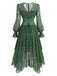 Seegrünes 70er Lagenkleid mit Spitze und asymmetrischem Saum