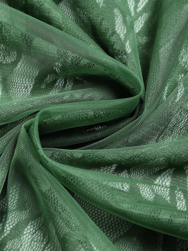 Seegrünes 70er Lagenkleid mit Spitze und asymmetrischem Saum