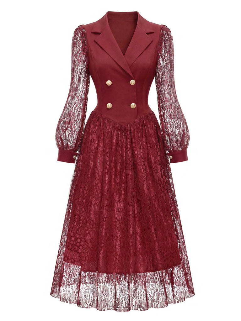 70er Spitzenkleid mit Doppelknopfleiste und Schal