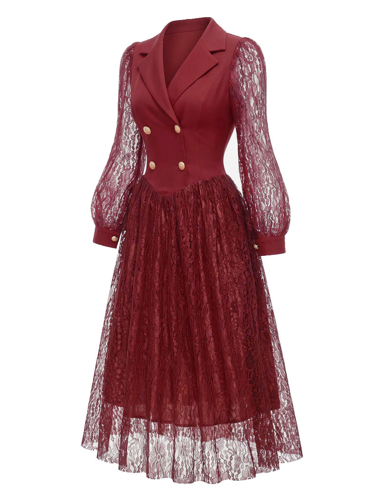 70er Spitzenkleid mit Doppelknopfleiste und Schal
