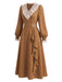 Braunes 30er Kleid mit Spitzen-V-Ausschnitt und Rüschen
