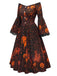 50er schulterfreies Kleid mit Kürbis-Schloss-Print und Glockenärmeln
