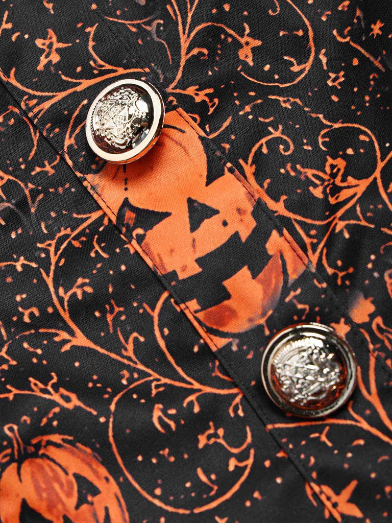 50er schulterfreies Kleid mit Kürbis-Schloss-Print und Glockenärmeln