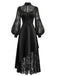 Schwarzes 30er asymmetrisches Kleid mit Spinnennetzspitze