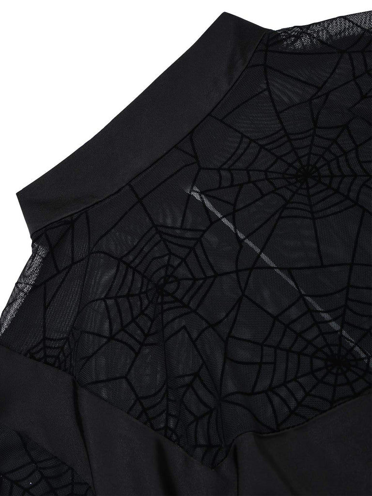 Schwarzes 30er asymmetrisches Kleid mit Spinnennetzspitze