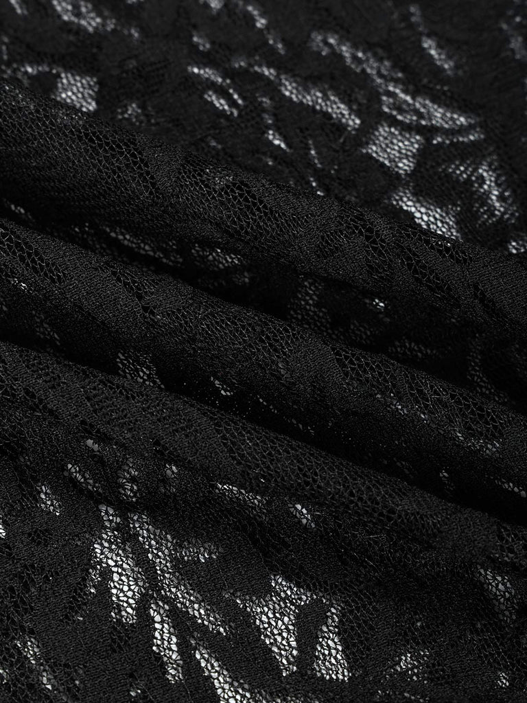 Schwarzes 30er asymmetrisches Kleid mit Spinnennetzspitze