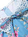 Blaues 50er ärmelloses Kleid mit Blumen und Spitzenkragen