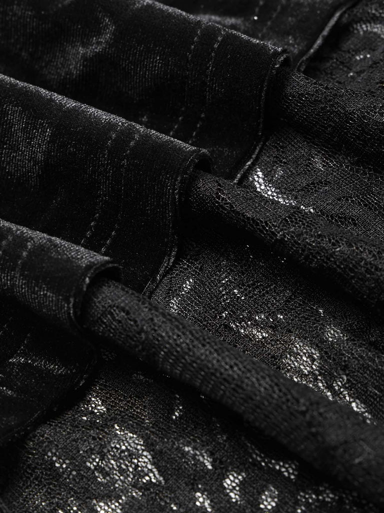 Schwarzes 30er Samt-Meerjungfrauenkleid mit Rüschen-Cape