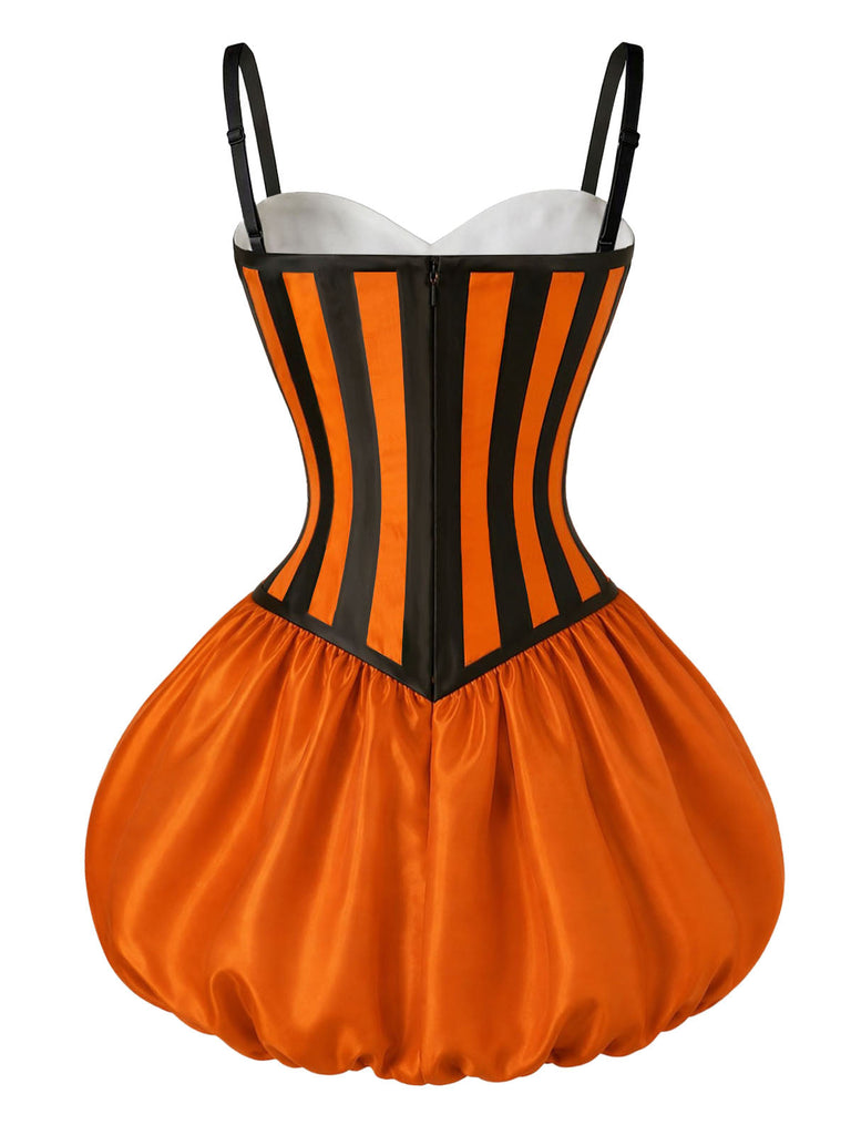 Orange 50er Streifen-Spaghettiträger-Bubblekleid