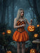 Orange 50er Streifen-Spaghettiträger-Bubblekleid