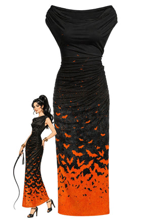 [Vorverkauf] 60er Farbverlauf-Kleid mit Fledermaus-Print