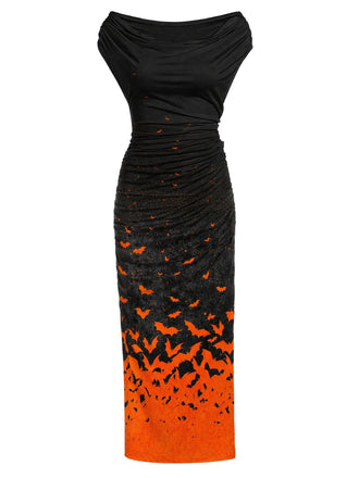 60er Farbverlauf-Kleid mit Fledermaus-Print