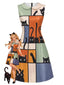 [Vorverkauf] 60er Kleid mit Abstract-Art-Print und Katzenmotiv