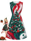 [Vorverkauf] 60er A-Linien-Kleid mit Weihnachtsbaum-Print und Bubikragen