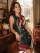60er A-Linien-Kleid mit Weihnachtsbaum-Print und Bubikragen