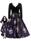 Lila 50er Swingkleid mit Kristall-Totenkopf-Print