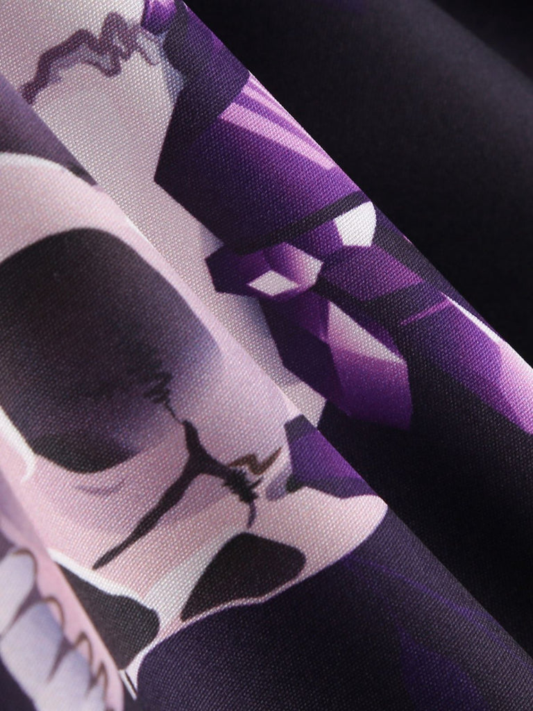 Lila 50er Swingkleid mit Kristall-Totenkopf-Print