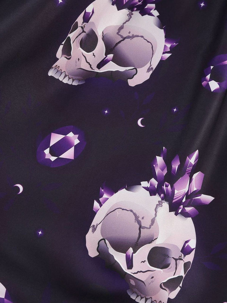 Lila 50er Swingkleid mit Kristall-Totenkopf-Print