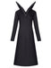 40er Gothic Midikleid mit hohem Kragen und Langarm