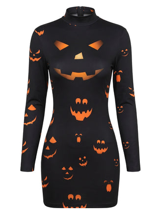 60er Halloween Bleistiftkleid mit Spinnennetz und Langarm