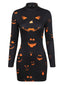 60er Halloween-Bleistiftkleid mit Kürbismotiv und langen Ärmeln