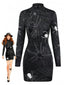 60er Halloween Bleistiftkleid mit Spinnennetz und Langarm