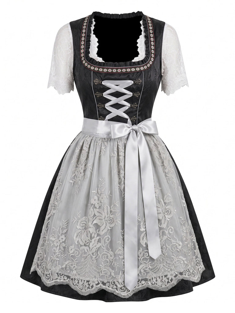Blaues 50er 3-teiliges Kleid mit Schürze und Top