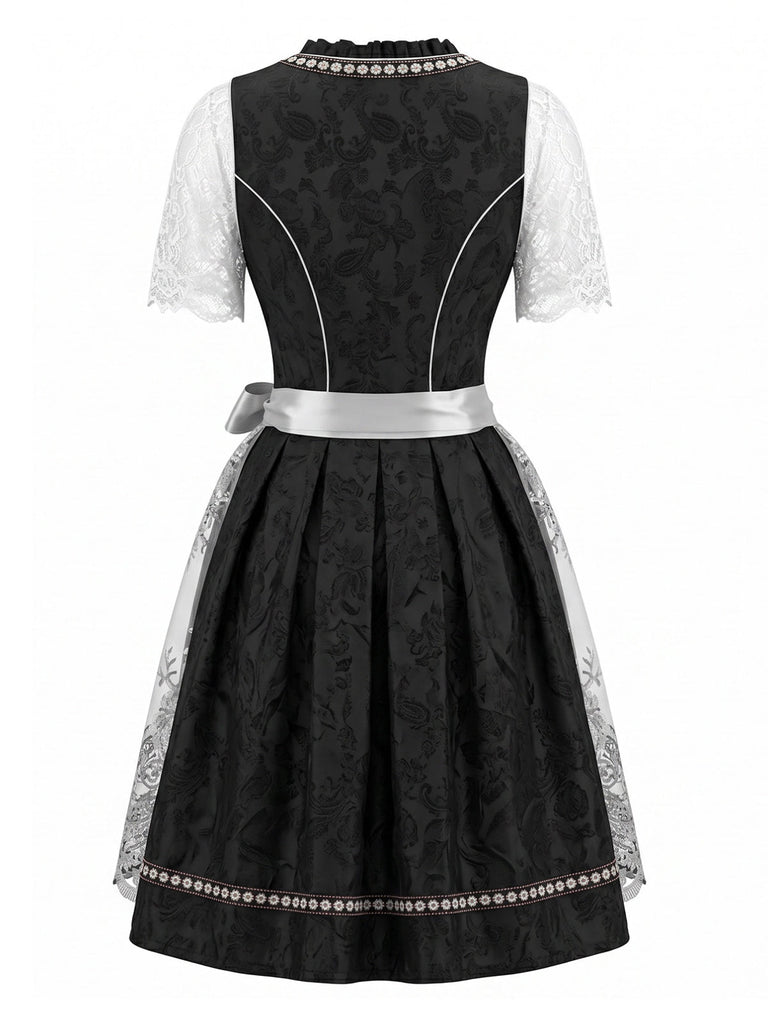 Blaues 50er 3-teiliges Kleid mit Schürze und Top