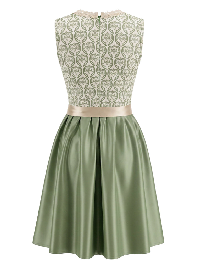 Hellgrünes & Weißes 50er Kleid mit Eckiger Ausschnitt und Blumen