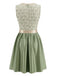 Hellgrünes & Weißes 50er Kleid mit Eckiger Ausschnitt und Blumen
