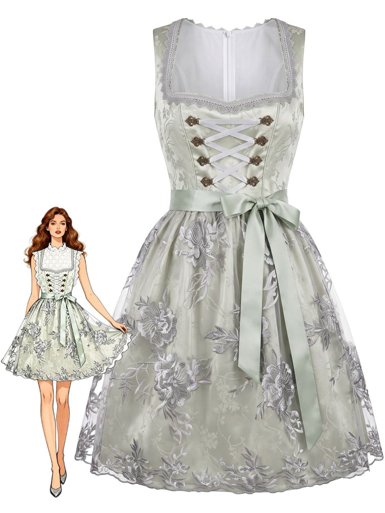 Hellblaues 50er Kleid mit Eckiger Ausschnitt und Blumen