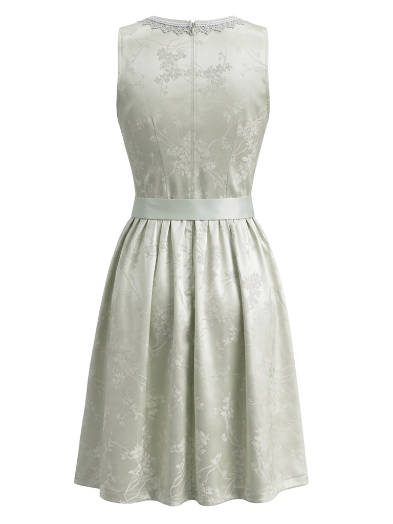Hellblaues 50er Kleid mit Eckiger Ausschnitt und Blumen