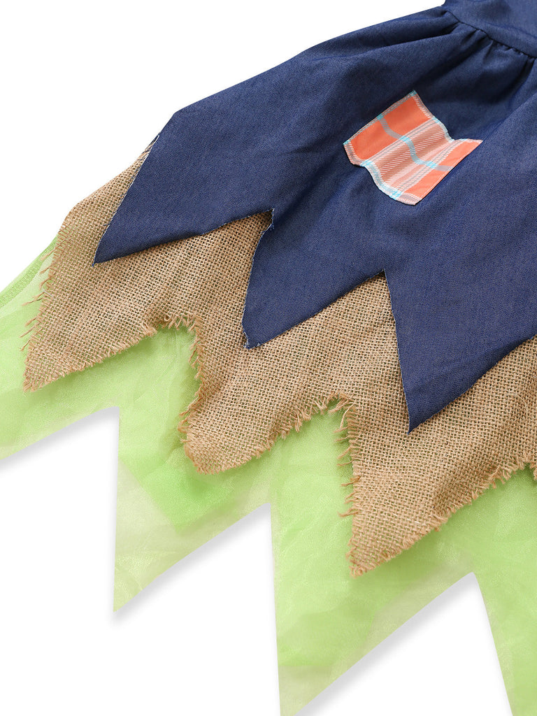 50er Vogelscheuchen-Kostüm-Set mit Patchwork und Hut
