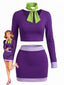Lila 60er Kostüm-Set mit Colorblock-Design und Bindeschal