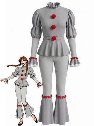 50er Clown-Set mit Pompon-Rüschen-Top und Hose