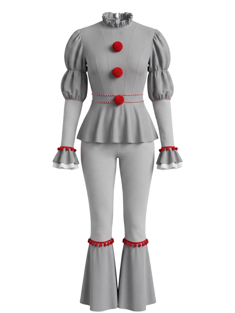 50er Clown-Set mit Pompon-Rüschen-Top und Hose