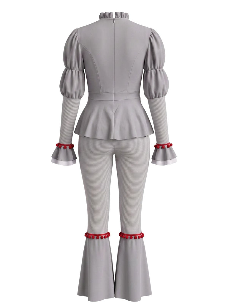 50er Clown-Set mit Pompon-Rüschen-Top und Hose