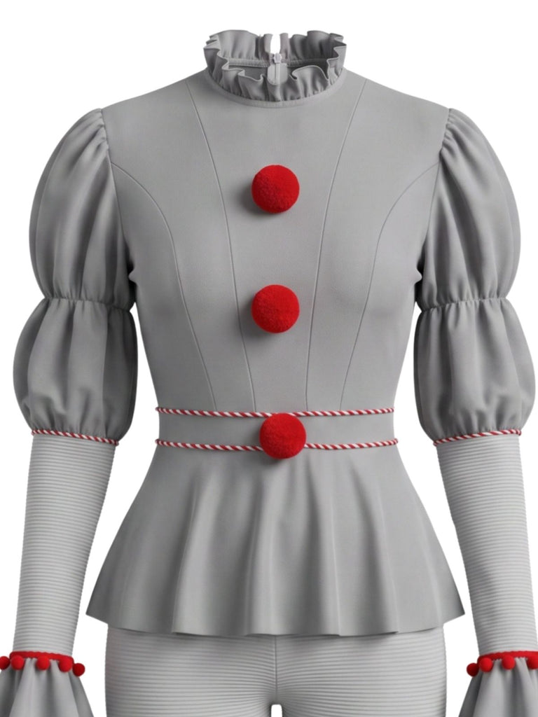 50er Clown-Set mit Pompon-Rüschen-Top und Hose