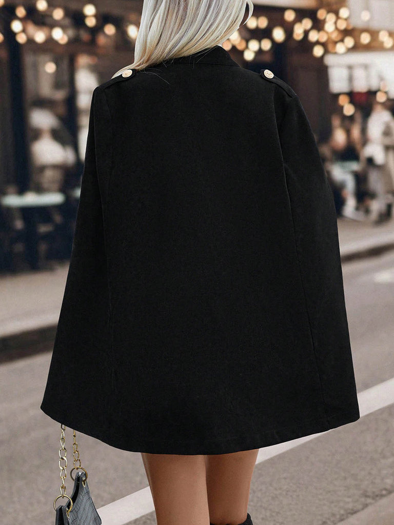 Schwarze 50er Cape-Jacke mit Stehkragen und Schlitzärmeln