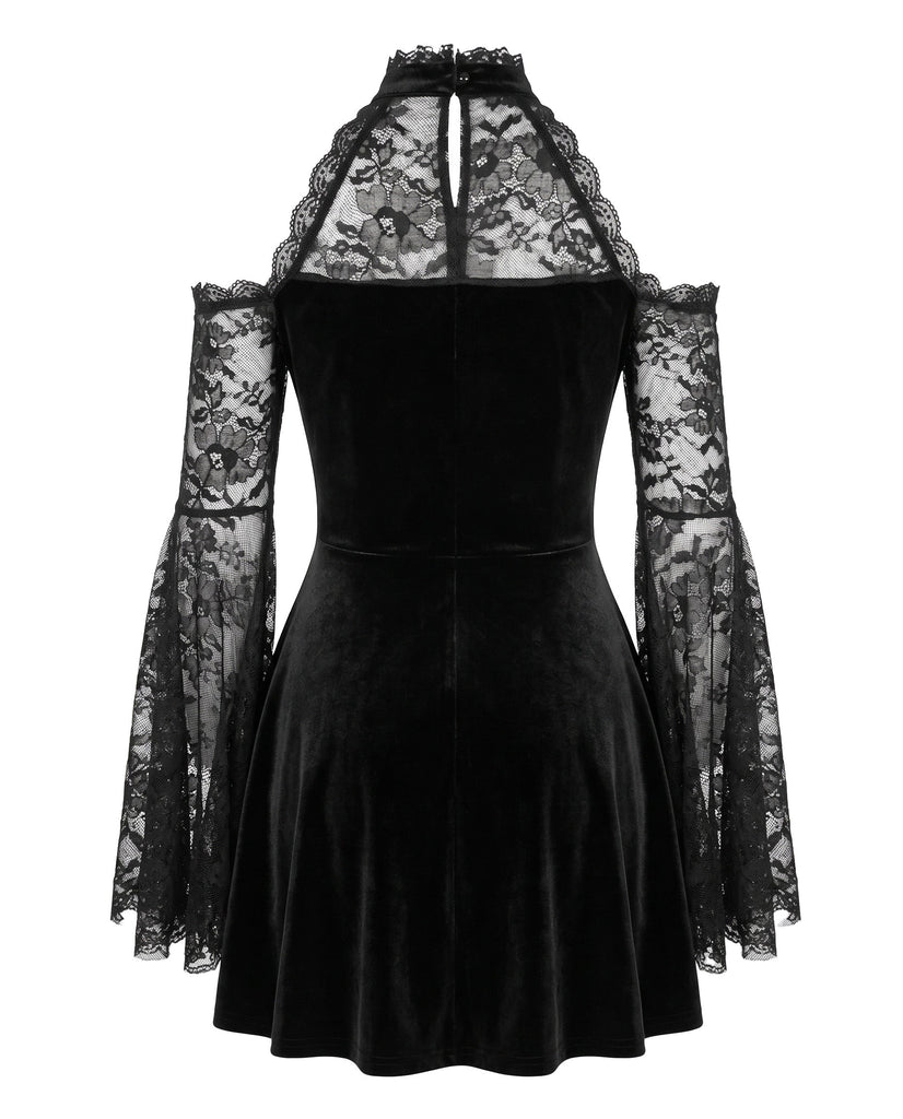 Schwarz 60er Cold-Shoulder mit Glockenärmel und Samt