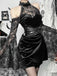 Schwarz 60er Cold-Shoulder mit Glockenärmel und Samt