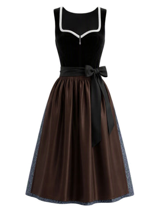 Schwarzes 50er Kleid mit Herzausschnitt und Besatz