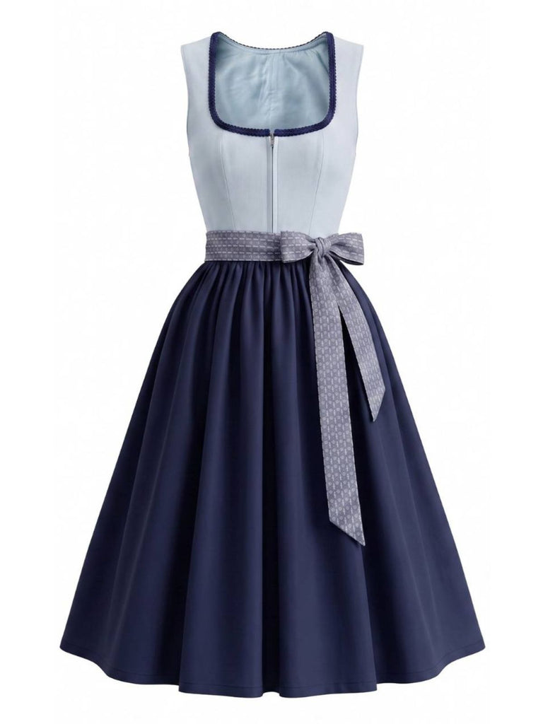 Blaues 50er Kleid mit Schürze und kurzem Top