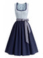 Blaues 50er Oktoberfest-Dirndl-Set mit eckigem Ausschnitt und Schürze