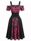 Rosa 50er Halloween Gothic Korsett-Kleid mit Blumen