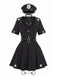 Schwarzes 50er Polizei-Kostümset mit Kleid, Mütze und Handschellen