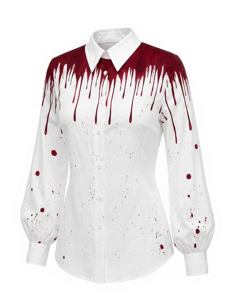 30er Nadelstreifen-Overall & Bluse Set mit Blut-Print