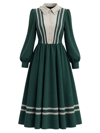 70er Kleid mit Rüschen-Puppenkragen und Langarm