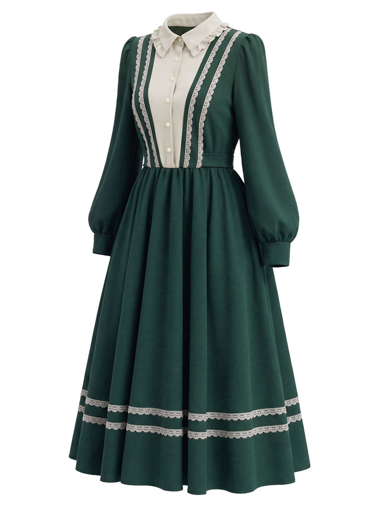 70er Kleid mit Rüschen-Puppenkragen und Langarm