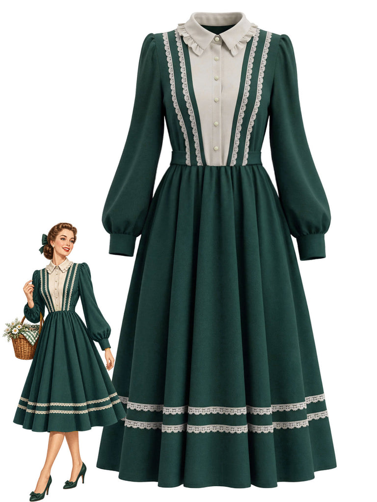 70er Kleid mit Rüschen-Puppenkragen und Langarm